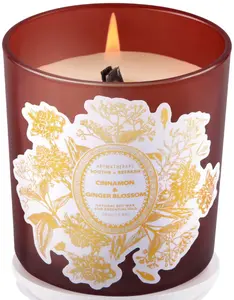 Giftaway Cinnamon Ginger Blossom Wood Wick Candle - Long Lasting Soy Scented Candle for Men and Women, Relaxing Fragrance for Home, Calming Aromatherapy Candle with WoodWick, Unisex Candle Gift for New Home, Cozy Candle Scented