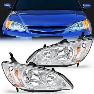 Nilight Headlight Assembly Compatible with 2004 2005 Honda Civic Headlamps Replacement Chrome Housing Amber Reflector Upgraded Clear Lens Driver and Passenger Side