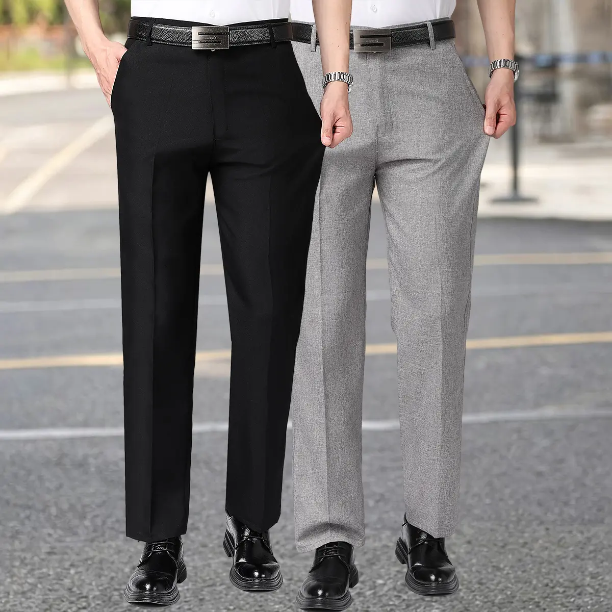 Men's 2-Pack Wrinkle-Resistant No-Iron Dress Pants - Straight Suit Trousers Suitable for Business & Casual Wear, Wrinkle-Free Suitable for Office, Weddings, Travel, Year-Round Professional Pants (Belt not included)