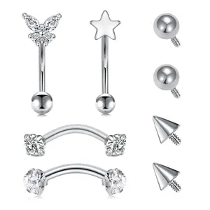 Longita Internally Threaded Rook Piercing Jewelry Rook Jewelry Rook Earrings Eyebrow Piercing Jewelry Eyebrow Rings Vertical Labret Lip Jewelry 16g Curved Barbell Piercing Jewelry 8mm 10mm Silver