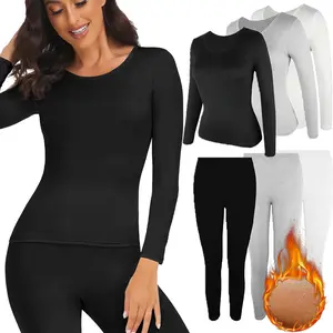 Long John Thermal Underwear Women 2 Pieces Autumn Winter Under Top Clothes Seamless Warm Pajamas Sets Legging Dress Pants Shirt Formal Black Casual