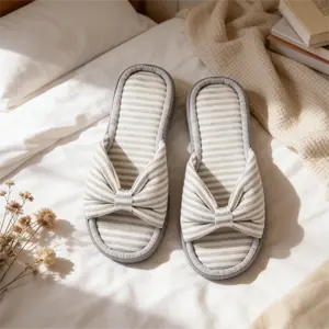 Women's Striped Open - Toe Slippers | Cute Twisted Strap Cozy Home Flip - Flops