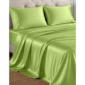 XL Size Satin Sheets - Smooth Satin Sheets  XL, Cooling Fabric with 15 Inch Deep Pocket Sheet, Lightweight and Breathable, Makes for a  Nights Sleep-  Lime Green