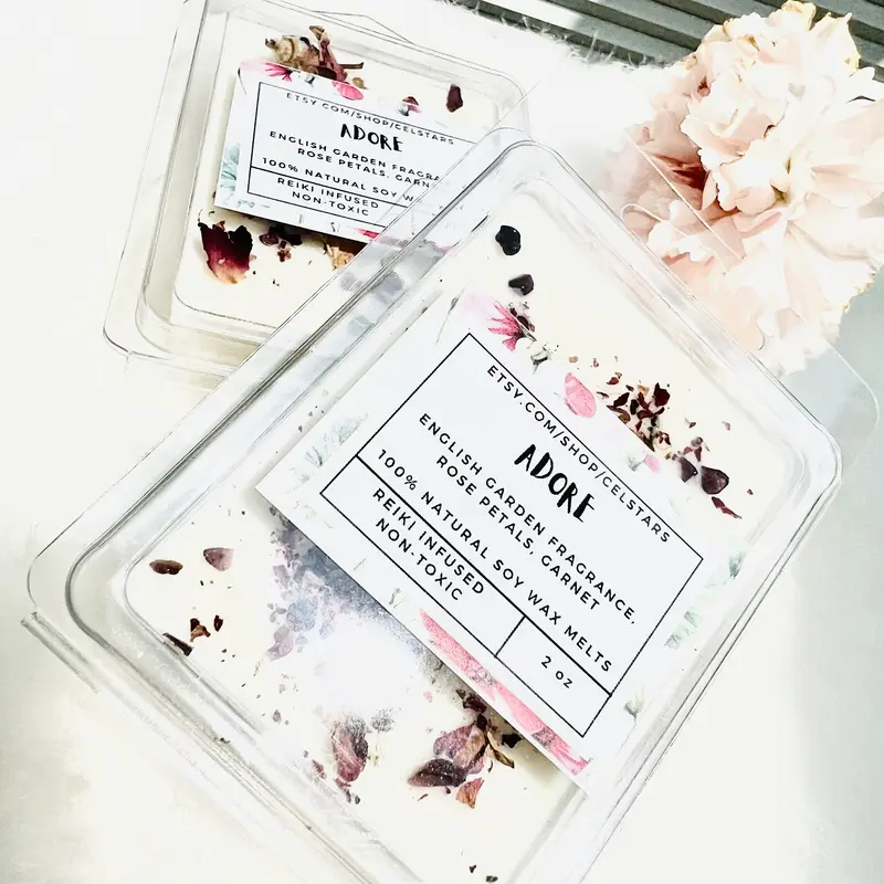 "Adore" 2oz Scented Soy Intention Wax Melt - Crystals-Infused, Reiki Blasted, Clean, Non-Toxic Floral Aroma Home Supply, Decor & Fragrance Freshener
