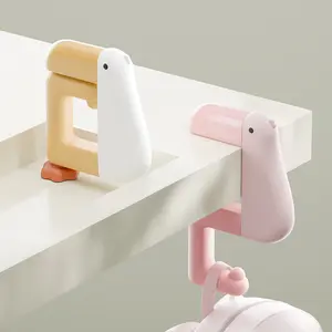 Minimalist White Thinking Duck Desk Hook - Heavy Duty & No-Drill Bag Hanger set of 2