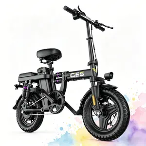 14" Folding Electric Bike for Adults, 48V 15AH 500W E-Bike, 25KM/h, 35-45KM Long Range, Dual Shock Absorbers, Front & Rear Disc Brakes, 150KG Load Foldable Ebike for City Commute & Leisure Riding