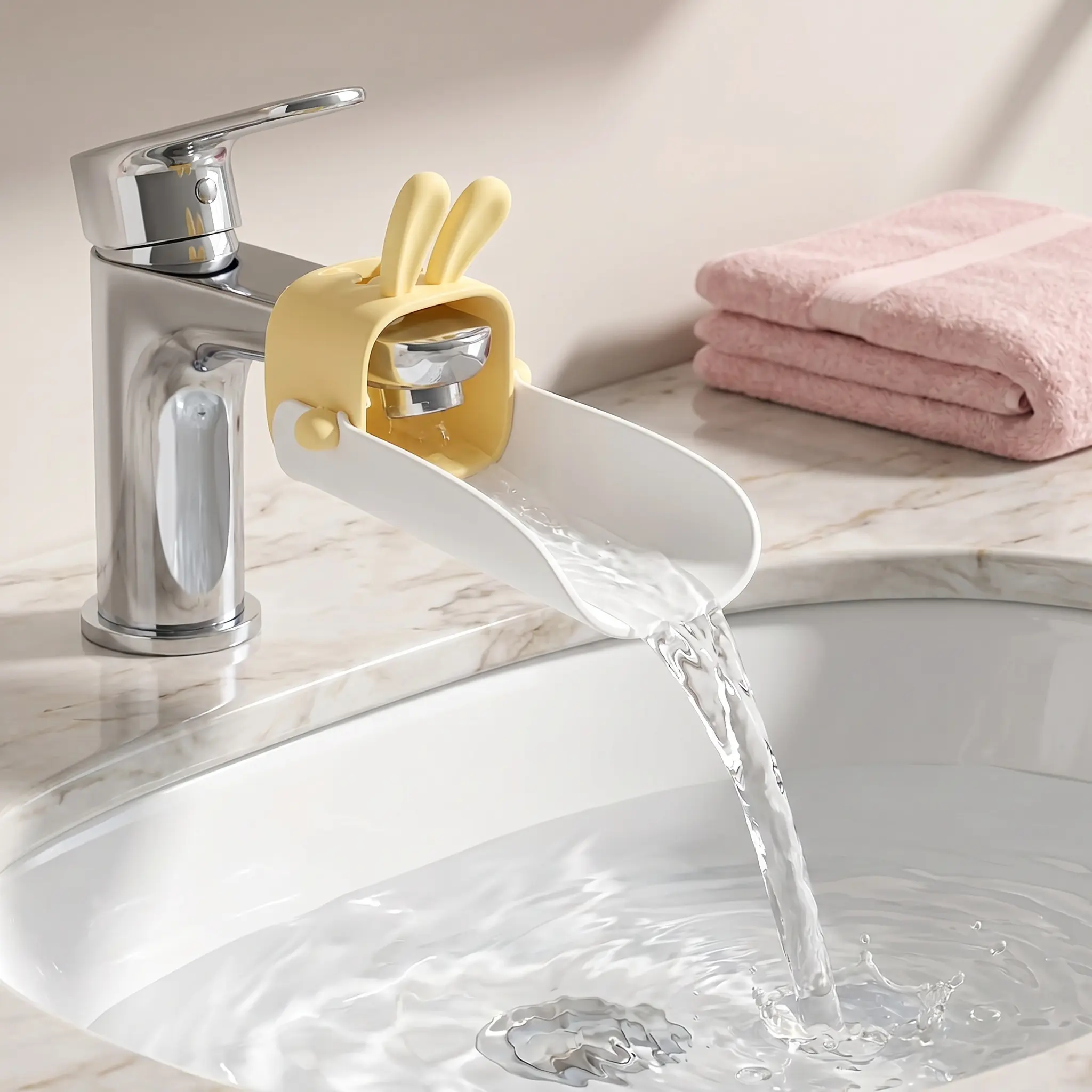 Set of 2 Convenient U-Shaped Faucet Extenders – Scoop-Style Design for Easy Access to the Sink Faucet – Yellow & Pink