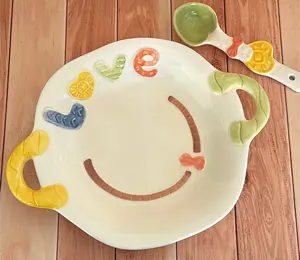Spring Breakfast 8-Inch Ceramic Plate with Double Handles (Plate / Plate & Spoon Set)