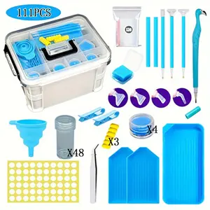 111pcs Diamond Painting Storage Box Tool SetDiamond Embroidery Accessories Kit with 48 PieceStorage Bottles, Trays, Wax, Pens, Multi-Use Tips,Funnel and Durable Storage Box - Ideal Gift for CraftLovers Durable Plastic Material