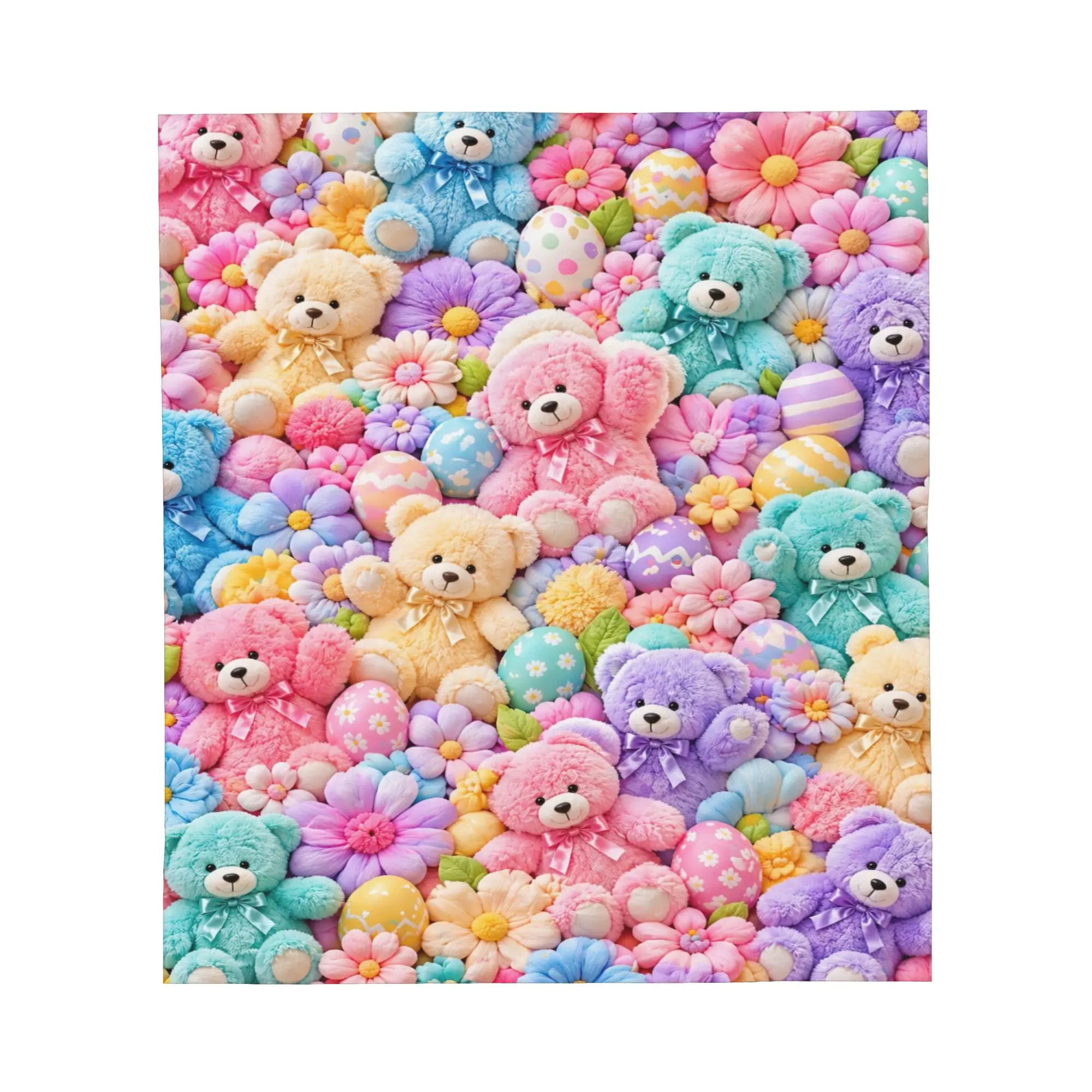 Cute Colorful Flower  Teddy Bear Blanket, Lightweight Soft fluffy Flannel Teddy Bear Throw Blanket, For Couch Bed Sofa Bedroom Living Room Travel Office All Season Use