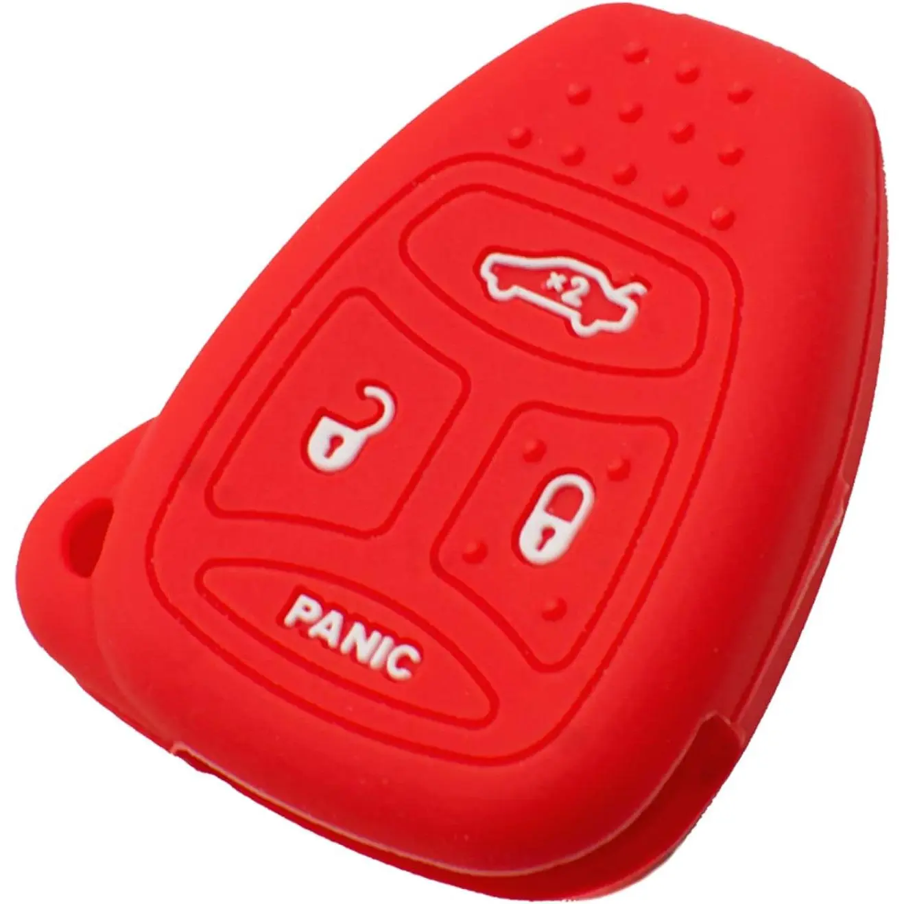 Red Silicone Rubber Car Key Fob Cover - 4-Button, Waterproof, High Grip, Conspicuous Color, Decorates Remote Keyless Fob, Improves Look & Feel, Fits Chrysler 200,300,PT Cruiser; Dodge Charger,Magnum,Durango; Jeep - Automotive Interior Protection Accessory