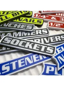 12-Pack Premium Magnetic Toolbox Labels for Tool Organization - 12 Pack of High Quality 3D Printed Personalized Magnets for Metal Cabinets, Drawers, Tool Chests, Decor Plastic Gift - Made to Order • Core Colors • No Custom Text