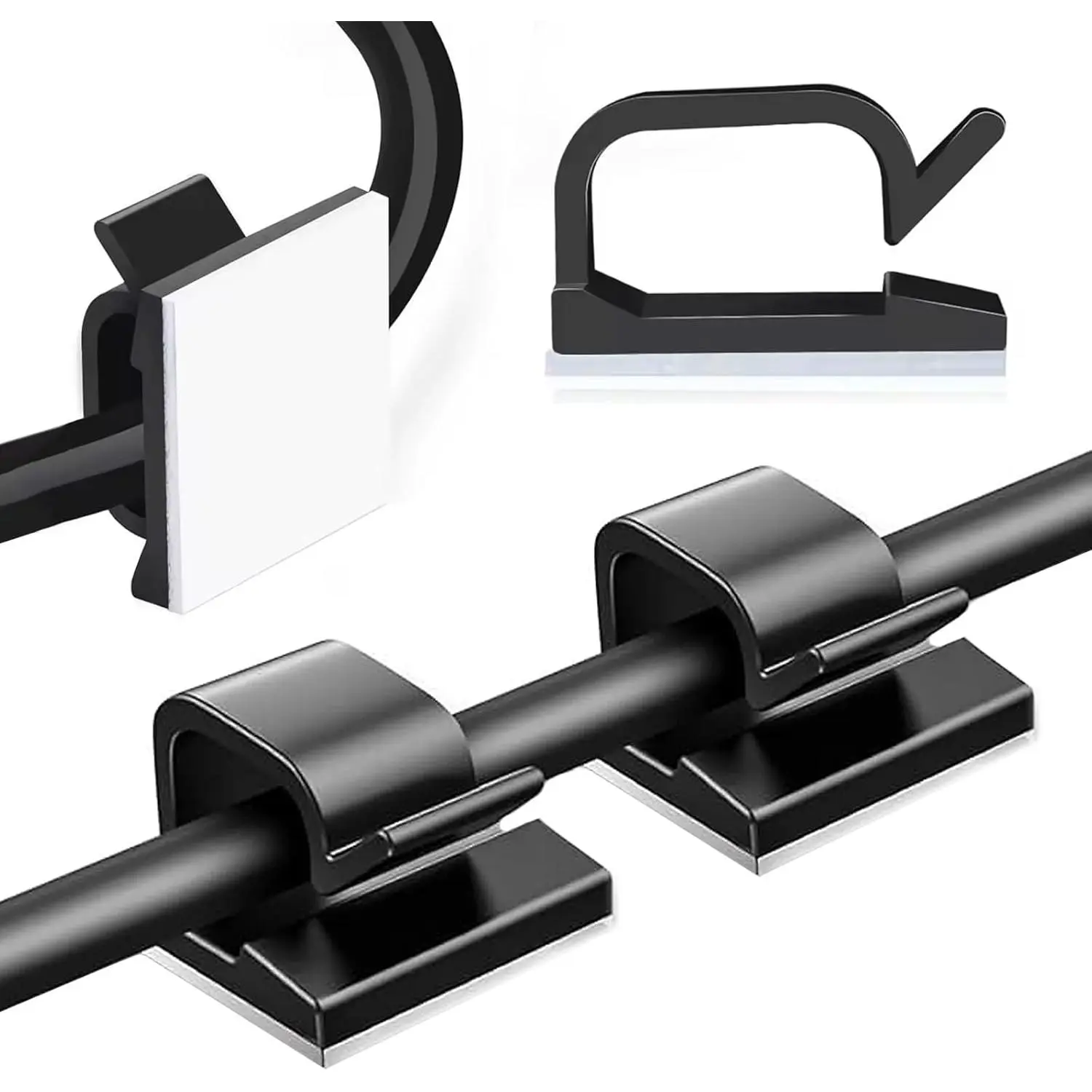 3/4 in Adhesive  Clips, 60 count Outdoor Light Clips, Cord Clips, Sturdy Wire Clips, Finisher Wire Clamp for Home, , Office Wire Management Clips (Black, 3/4"-60PCS)