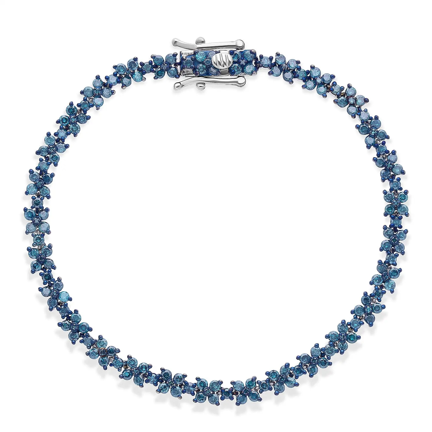 D'Joy Natural Blue Diamond Blooming Flower Bracelet in Rhodium Over Sterling Silver (7.25 In) 4.00 ctw