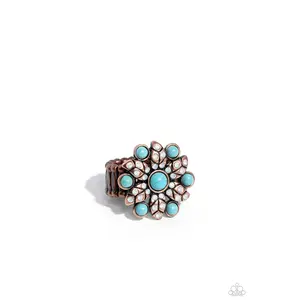 Flower of Life - Copper Turquoise Opalescent Rhinestone Floral Ring - Paparazzi