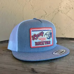 Lazy J Unisex Retro Ranchwear Grey & White Mesh Back Snapback Hats