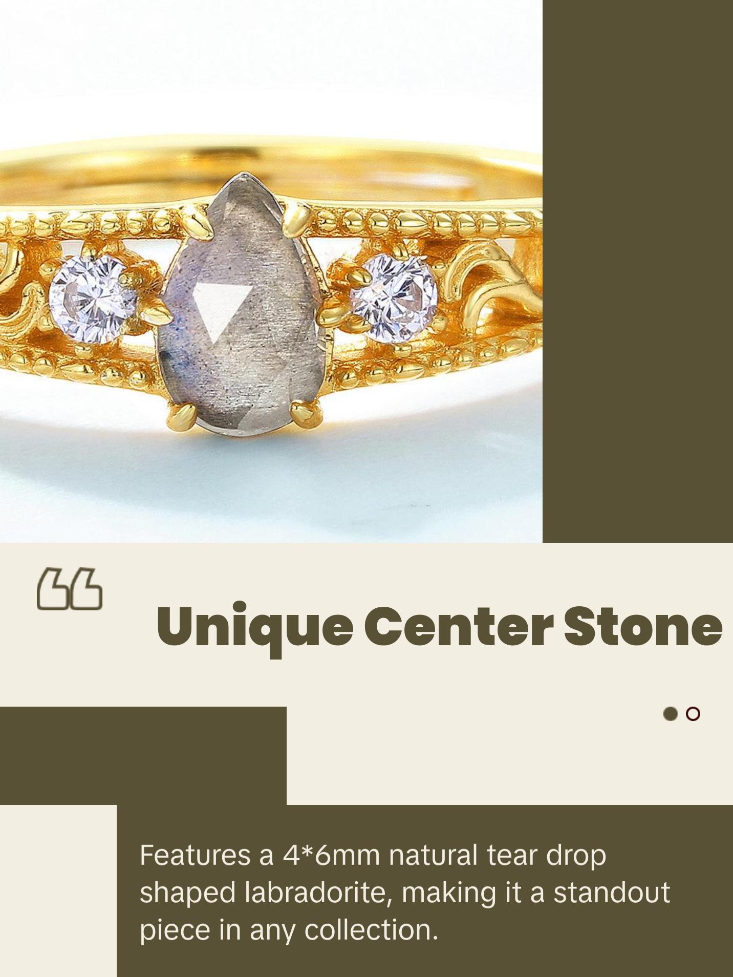 Labradorite Pear Cut Vintage Style Ring