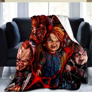 Chucky Horror Theme Flannel Blanket--Soft, Warm, Machine Washable--Suitable for Home, Office, Travel, Sofa or Halloween Decoration--100% Flannel, Unique Pattern Design, Home Comfort Accessories |     Bold Pattern |     All-season Warmth