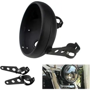 7 Inch Motorcycle Headlight Housing Bracket Headlamp Shell 7" LED Headlight Bucket Mount for Harley Suzuki Chopper Cafe Racer Bobbe Aprilia Matte Black Motorbike Headlight Bucket