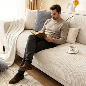 Effortless Neutral Couch Pad | Ribbed Beige Slipcover for Low-Key Luxury Aesthetics
