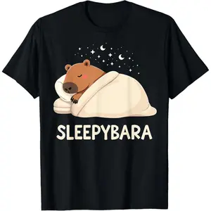 Capybara Sleep Pajamas Sleepybara T-Shirt Pure Cotton Graphic Tees Menswear Top: Gifts for Men & Women