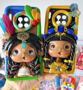 Indian Princess Clay Phone Case Handmade Birthday Gift for Girls Screen Protector Smartphone Sun Cover Cellphone Shockproof Casing Protective Protection Multicolor phone cases