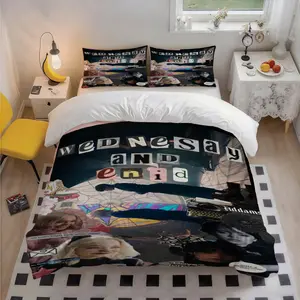 3Pcs Rave'n Dance Wandinha with Ennid Collage Patterned Polyester Skin-Friendly Bedding Set, Stylish Art Design, Christmas & Birthday Gift, Great for Bedroom & Guest Room, 1 Duvet Cover + 2 Pillowcases (No Insert)