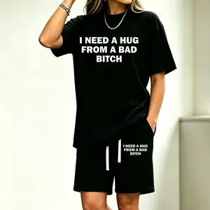 Funny Meme Shirt, I Need A Hug From A Bad B*tch Tee, Gift Unisex tshirt short set，Soft fabric, short sleeved,Interesting letter printed T-shirt