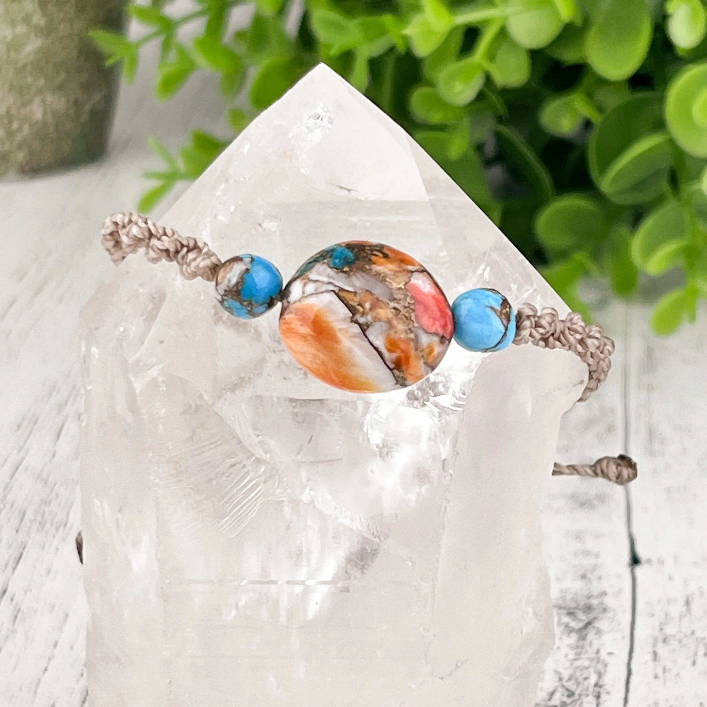 Hand Knotted Kingman Turquoise and Spiny Oyster Bracelet for Calm Communication and Inner Peace - Adjustable Size