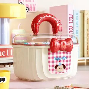 Bowknot storage box dopamine double-layer hair accessory organizer, elastic band jewelry multifunctional cute style desktop organizer box