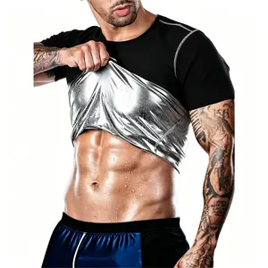 Men's Compression Sweat Vest - Waist Shaping Quick-Dry Workout Top, Durable Sportswear, Sleek Modern Body Shaper for Gym Training, Black & Golden, All-Season