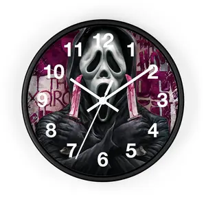 Horror Slasher Villain Knife Wall Clock Creepy Movie Killer Decor Battery Operated Ghost Masked Psycho Scary Thriller Halloween Fans Clock
