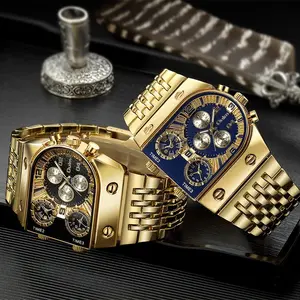 Valentine's Day Men's Business Night Light Design Watch Multi Time Zone Buckle Gold Chronograph Ideal for Birthdays Gifts Parties Daily Use