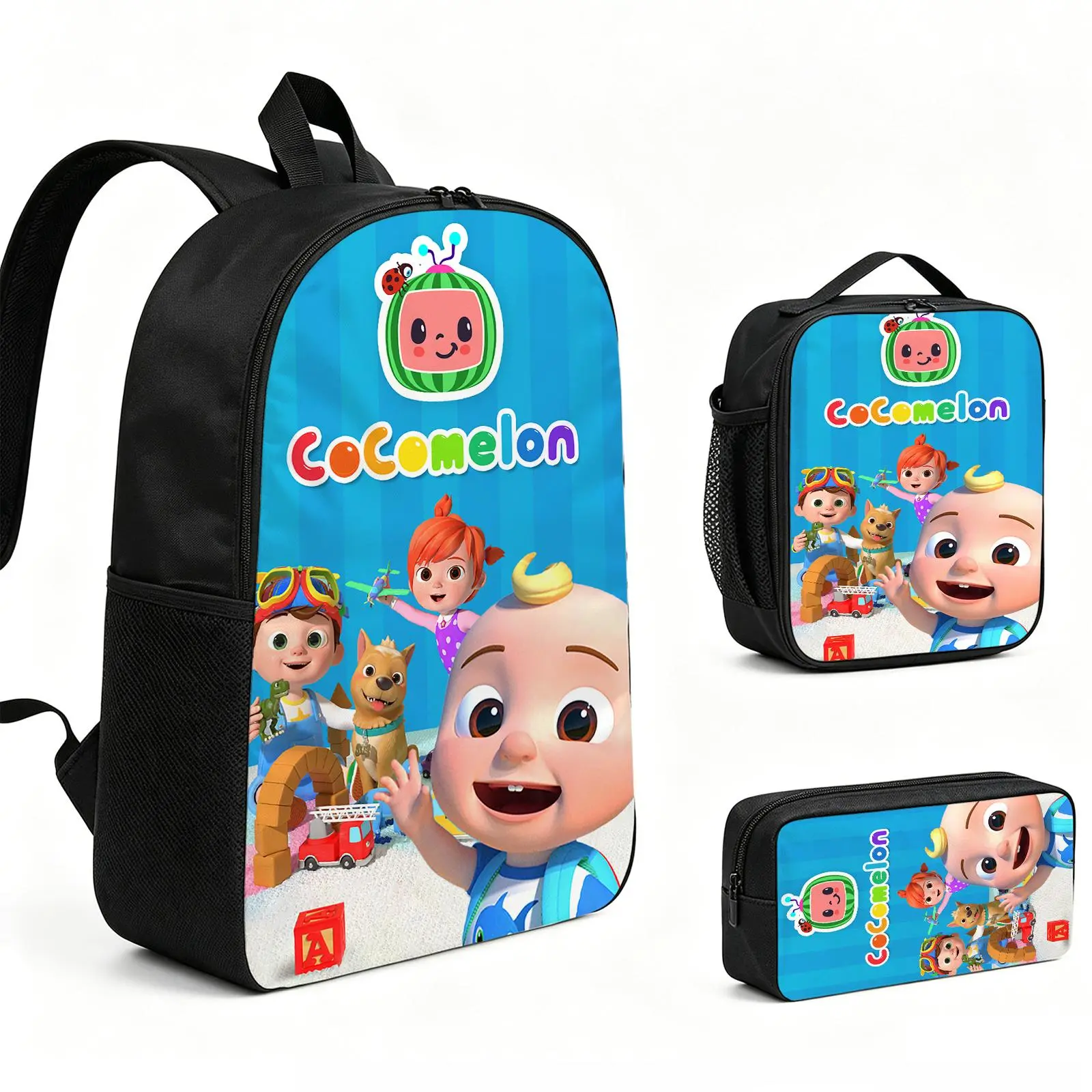 Cocomelon  Backpack 3pcs Set with Vibrant Print, Durable School Bookbag with Insulated Lunch Tote and Pencil Bag for Teens Boys Girls, Multi-Functional Laptop Travel Daypack Gift for Kids L-25