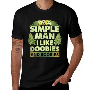 SummitRush [100% Cotton] Cotton Short Sleeve I'M A Simple Man I Like Doobies And Boobies Weed 420 T-Shirt For Men Women T-Shirt For Men And Women