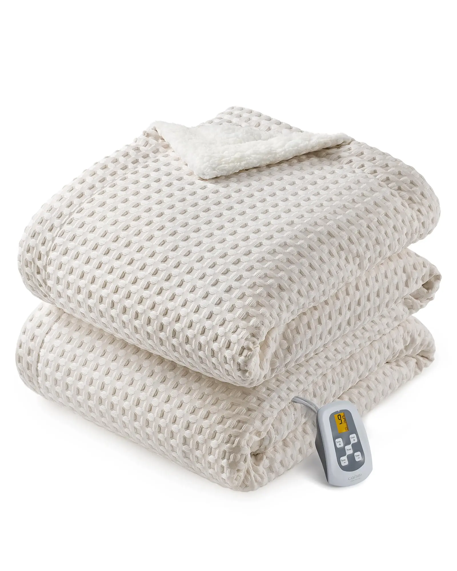 Heated Blanket Full Size, Waffle Weave Electric Blanket Throw with LCD Controller, Fast Heating, 10 Heat Levels & 1-12H Time Settings, ETL Certified, Machine Washable, Beige, 72" x 84"