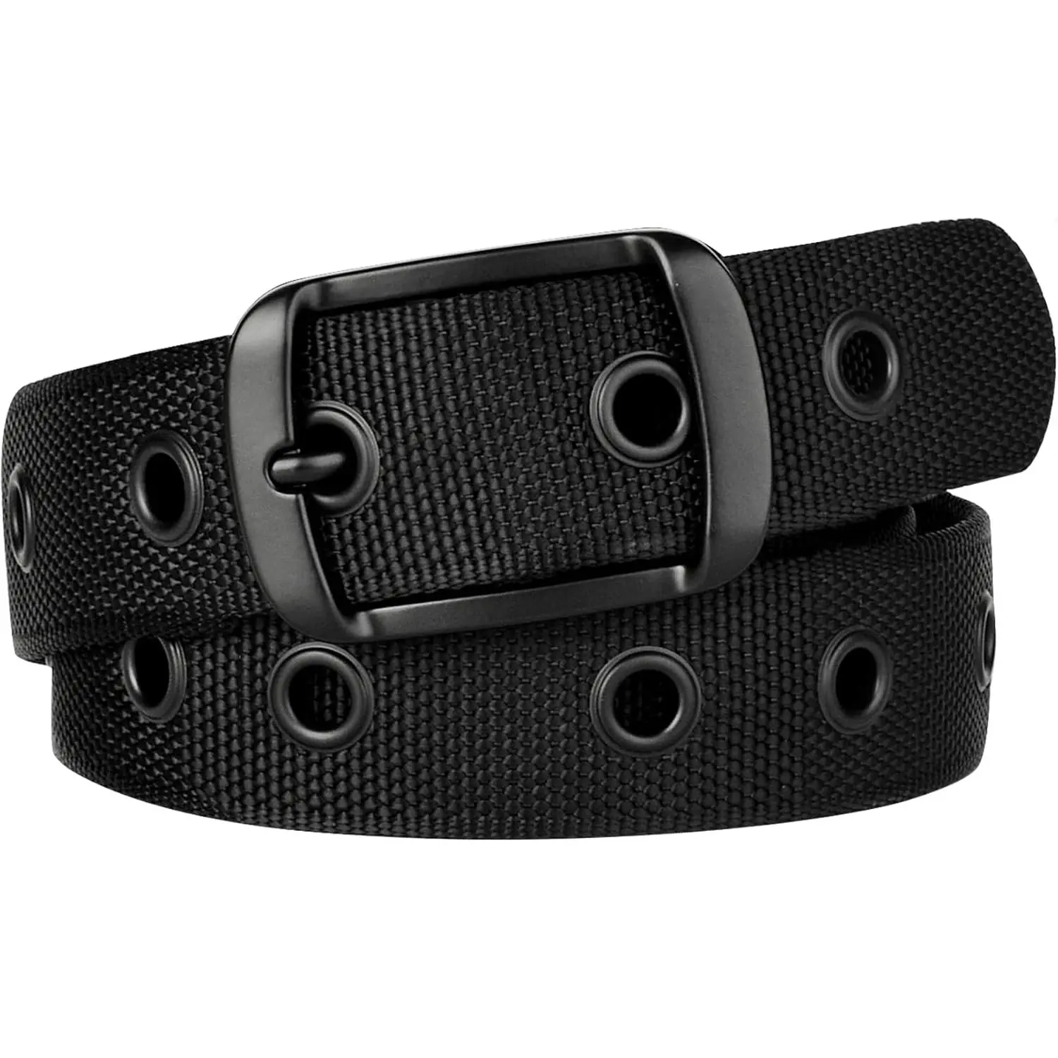 Plus Size Grommet Belt Single Prong Nylon Web Belts Black for Big and Tall Men/Women Punk