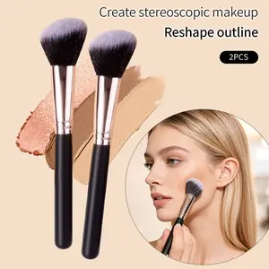 2pcs Inclined Blending Brushes for Contouring - Fiber Hair for Powder Application - Uniform and Natural - Multi-functional Travel-Portable Makeup Brushes - Beauty Tools