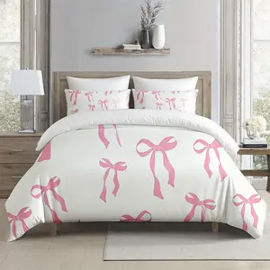 2/3-piece bedding set with bow pattern, Romantic touch, including 1 duvet cover & 1-2 pillowcases, Duvet & pillow inserts not included, Machine washable, suitable for bedrooms/guest rooms, ideal gift for family & friends
