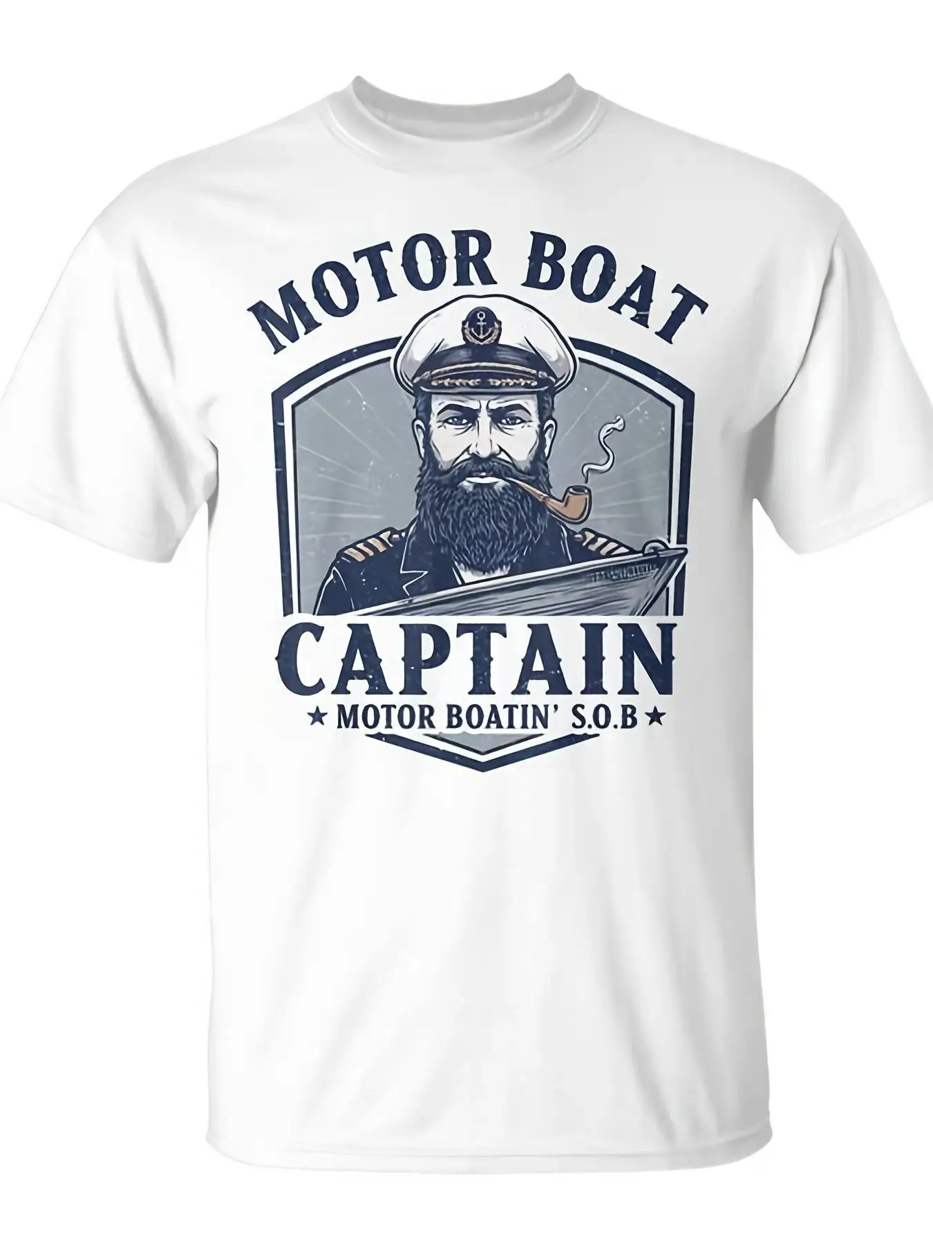 Unisex Graphic Tee Motor Boat Captain Nautical Humor Print Vintage Boating Design Oversized T Shirt Casual Streetwear Crewneck Short Sleeve Soft Cotton Breathable Loose Fit Summer Vacation Daily Wear Funny Captain Graphic Trendy Aesthetic Top