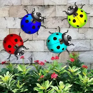 Colorful Metal Ladybug Garden Decor, 2D Flat Printing Outdoor Art Craft, Yard Decoration for Living Room & Kindergarten