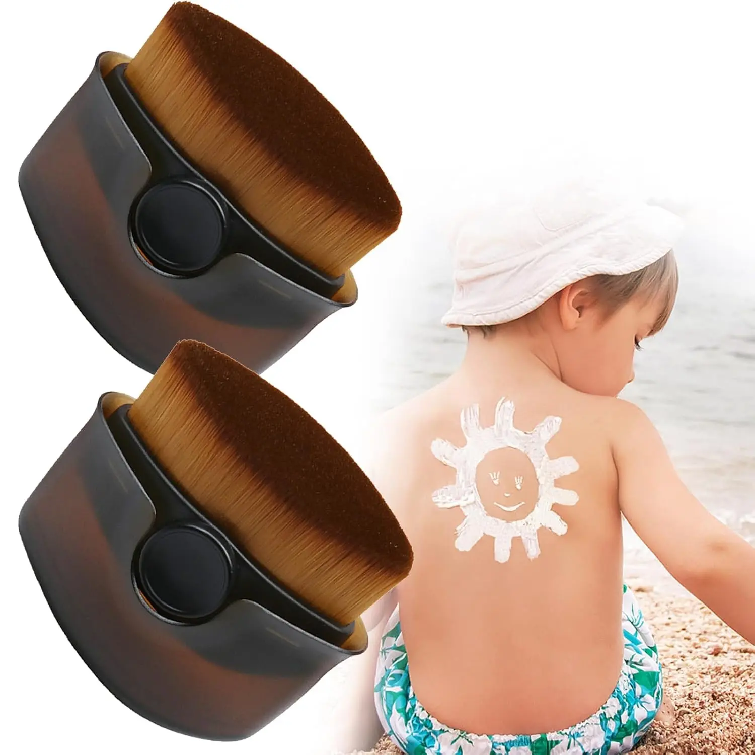 Sunscreen Applicator for Kids,2 Pack Sunscreen Brush Set with Protective Caps,Sun Lotion Applicator Sun Cream Brush,Body Makeup Brushes for Liquid Foundation Powde