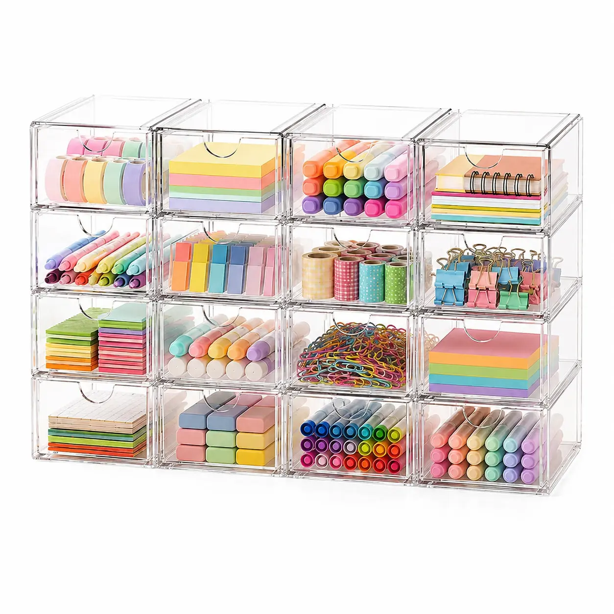 16 Drawer Clear Acrylic Organizer, Stackable Storage Drawers for Bathroom Vanity, Makeup, Kitchen Pantry, Countertop & Home Organization