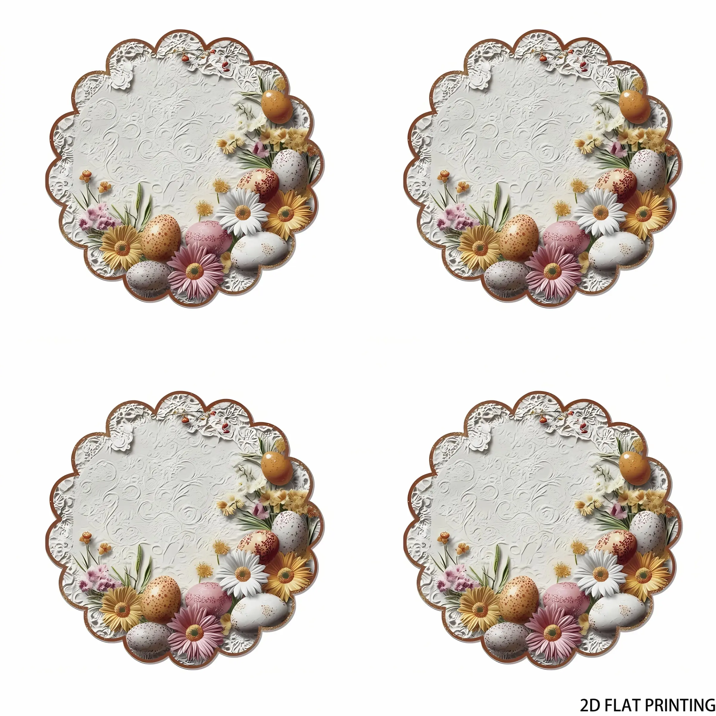 2D flat printing, 2-piece/4-piece/6-piece/8-piece set, Easter bunny and floral circular placemat, heat-resistant and non slip table mat, suitable for Easter table decoration, spring dining and party decoration