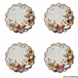 2D flat printing, 2-piece/4-piece/6-piece/8-piece set, Easter bunny and floral circular placemat, heat-resistant and non slip table mat, suitable for Easter table decoration, spring dining and party decoration