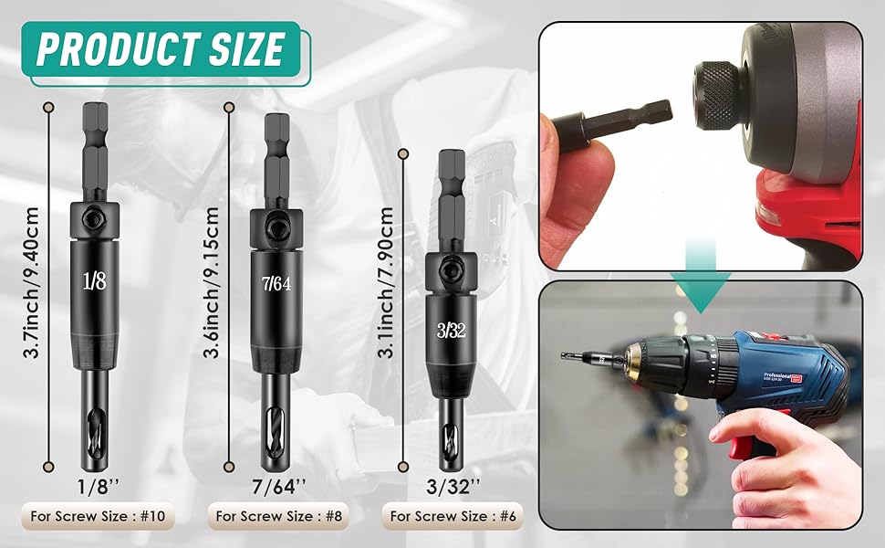 2026 Upgraded Self Centering Drill Bit Set, 3/32" 7/64" 1/8" Center Hinge Drill Bit for 1/4In Hex Shank Drills, Installing Hinge & Drilling Pilot Hole, Ultra-Hard Steel, High-Precision