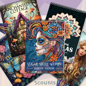 Flower Skull Woman Pattern Coloring Book, 5 Counts/set Creative Diy Graffiti Painting Book, Diy Decorative Painting, Art Supplies for Adults & Teens, Halloween, Arts Crafts Supplies