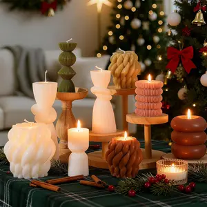 9 count Pillar Candles Set 3.1 to 7.68 Inches Christmas  Pillar Scented Soy Wax Modern Aesthetic Ribbed Bubble Knot Ball Swirl Decorative Candle Set for Housewarming  for