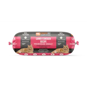 New Zealand Grass-Fed Lamb & Organic Chicken Frozen Cat Food - 1.5lb Rolls (8 Rolls Per Case)