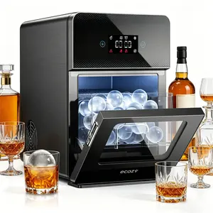 ecozy 2" Clear Ice Ball Maker Countertop with CrystalFlux Technology, 4 pcs in 40 Mins, 144 pcs/Day, Sphere Ice Maker with Enhanced Insulation, Automatic Water Supply, Self-Cleaning for Whiskey Bar